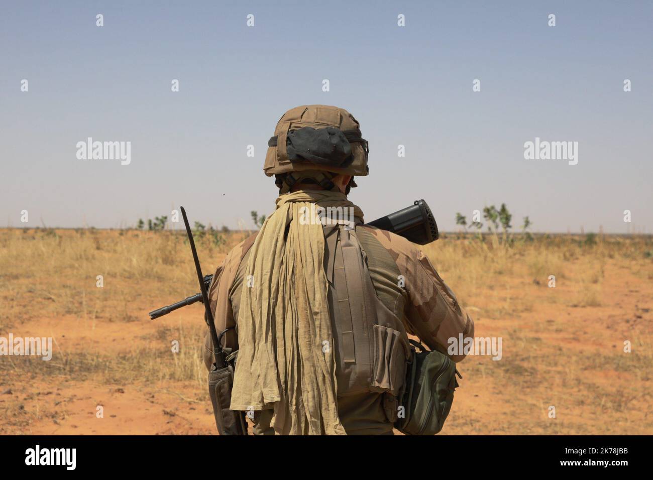 French soldiers of Operation Barkhane.  Operation Barkhane is an ongoing anti-insurgent operation in Africa's Sahel region, which commenced 1 August 2014. It consists of a 3,000-strong French force, which will be permanent and headquartered in -N'Djamena, the capital of -Chad. The operation has been designed with five countries, and former French colonies, that span the Sahel: -Burkina-Faso, -Chad, -Mali, -Mauritania and -Niger. These countries are collectively referred to as the 'G5 Sahel'. Stock Photo
