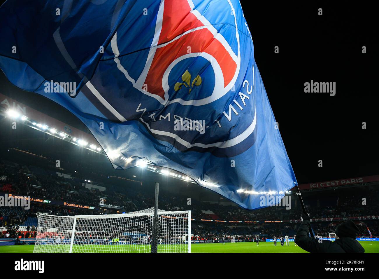 The PSG flag during the 1/4 League Cup Final at the Parc des