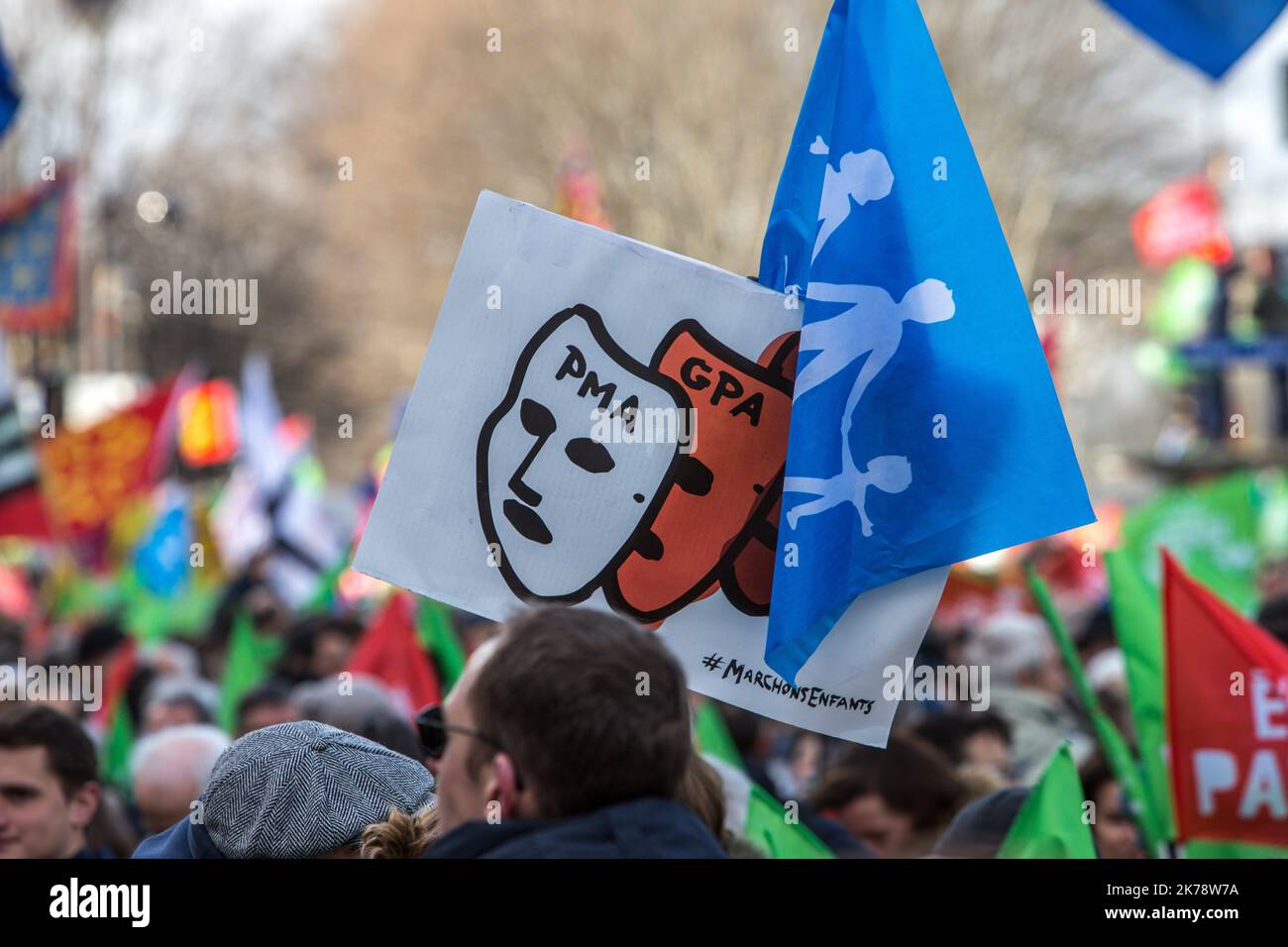 France / Ile-de-France (region) / Paris  -  ANTI MAR (Medically Assisted Reproduction) demonstration in Paris Stock Photo