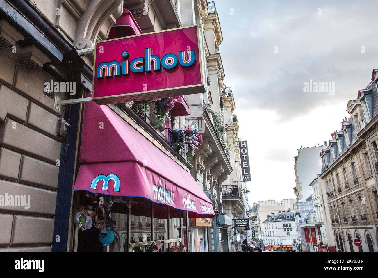 Michou's cabaret at 80 rue des Martyrs in the 18th arrondissement of Paris, The future of the cabaret is uncertain following the death of its founder. Michel Georges Alfred Catty alias Michou, figurehead of Parisian nights Stock Photo
