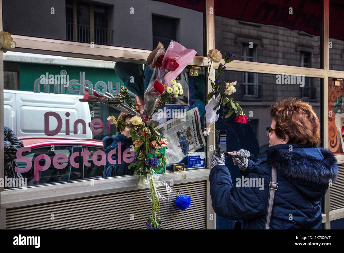 Michou's cabaret at 80 rue des Martyrs in the 18th arrondissement of Paris, The future of the cabaret is uncertain following the death of its founder. Michel Georges Alfred Catty alias Michou, figurehead of Parisian nights Stock Photo