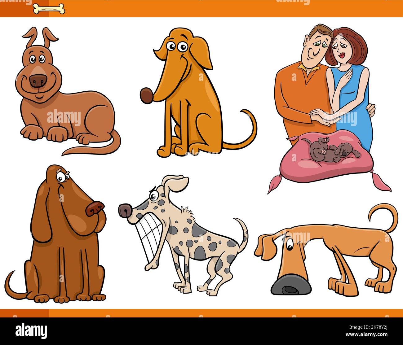 Cartoon illustration of funny dogs and puppies comic animal characters ...