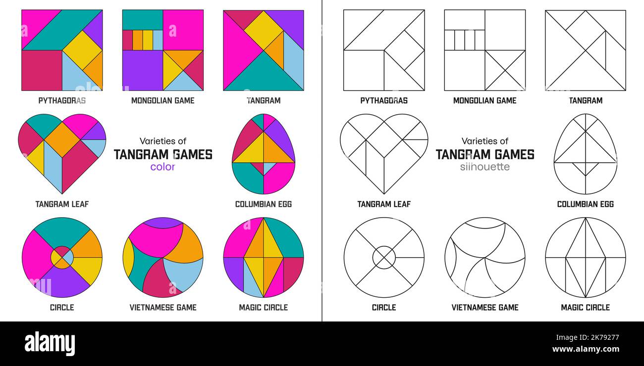 Set of varieties of the Tangram puzzle game. Stock Vector