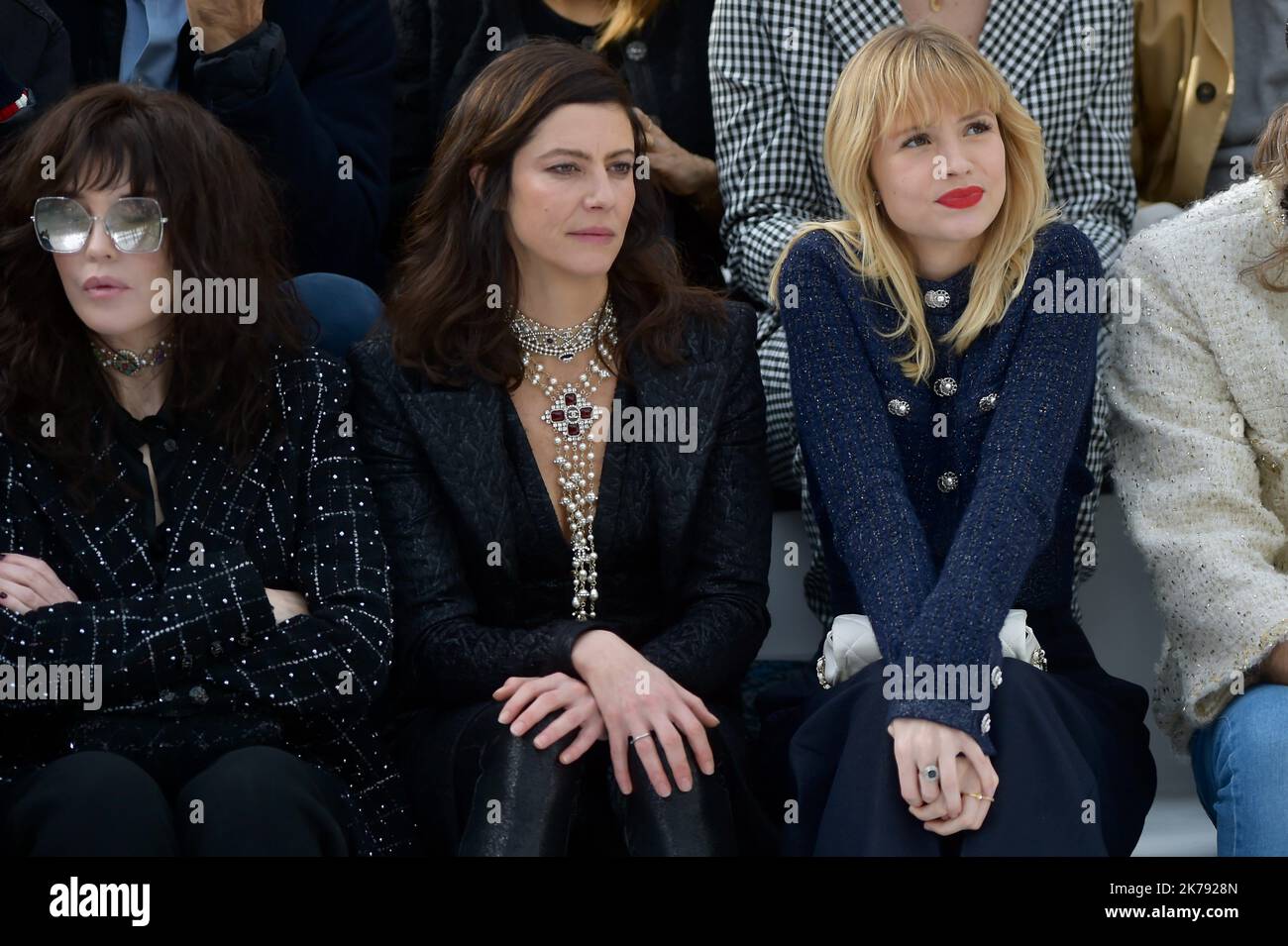 Isabelle Adjani, Anna Mouglalis, Angele Chanel defile MARCH 03  runway during the Chanel as part of the Paris Fashion Week Womenswear Fal Winter 2020/2021 on March 03, 2020 in Paris, France.  Stock Photo