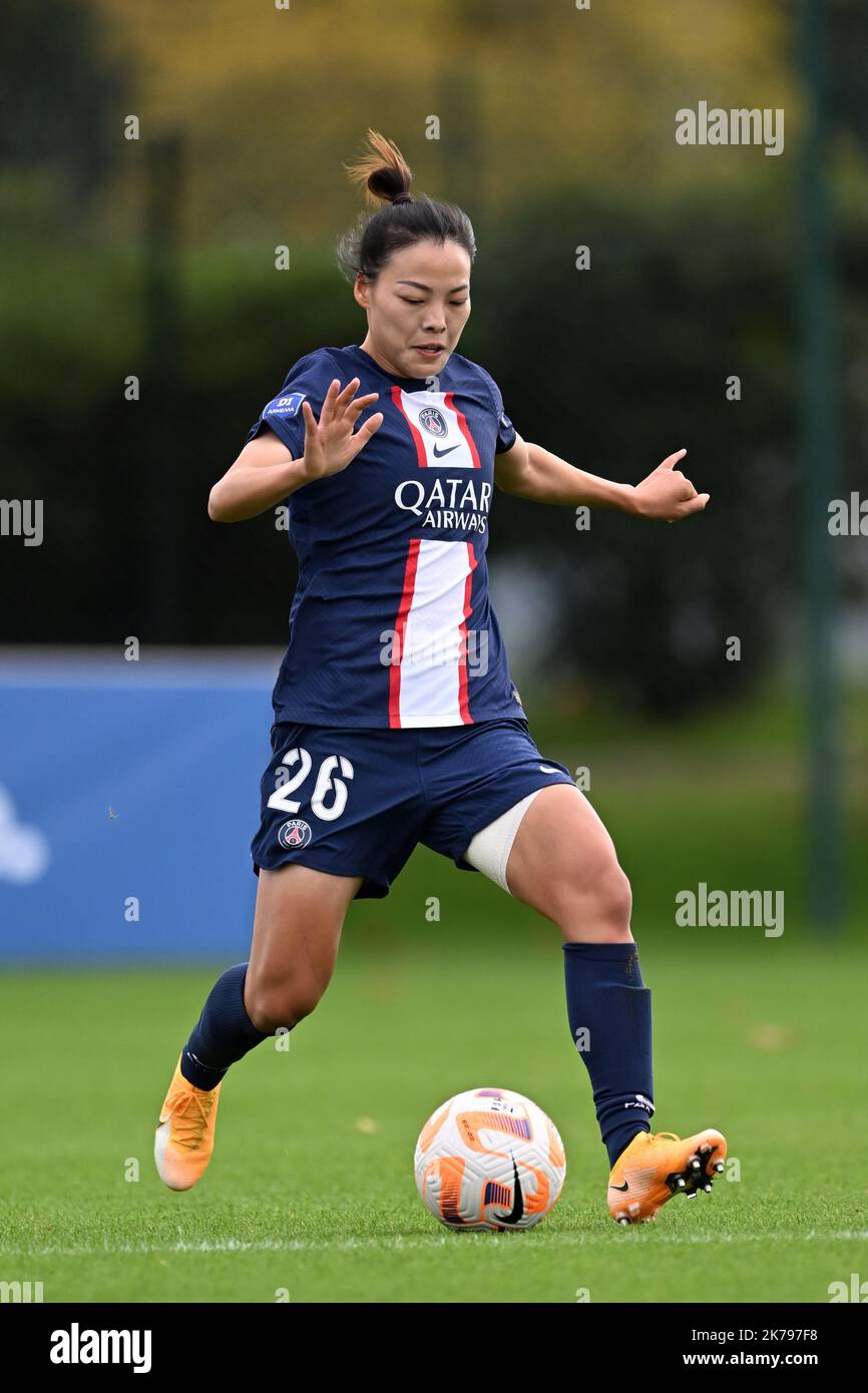 PARIS Megwen Li of Paris Saint Germain women during the French