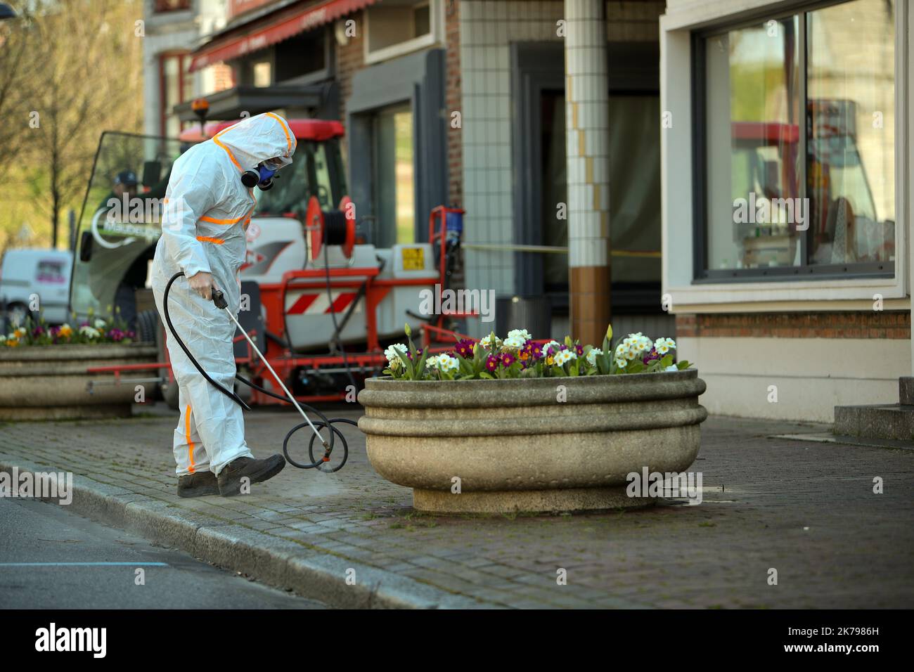 Covid-19, cleaning the streets in Maubeuge, France Stock Photo - Alamy