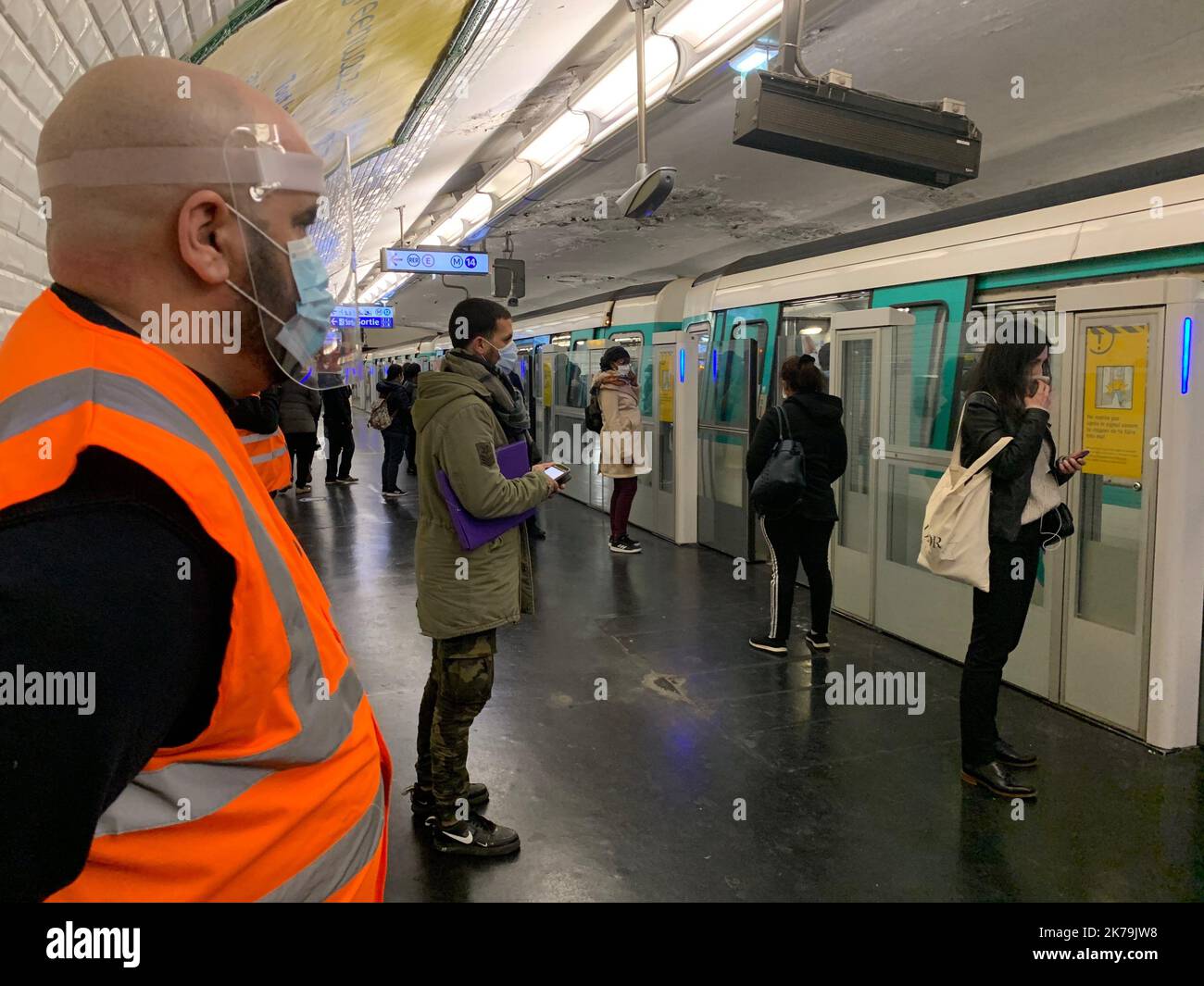 First Day Of Unlockdown In France. line 13 of the metro in Paris Stock Photo