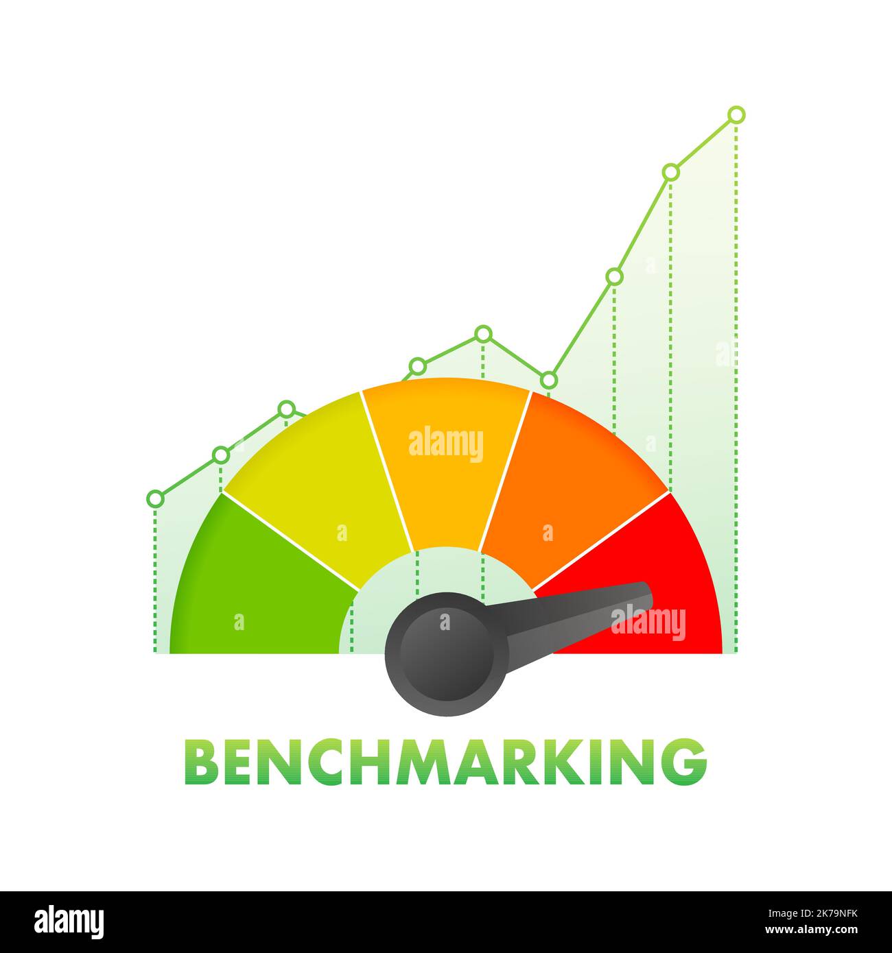 Benchmarking Speedometer, general indicator, business concept. Vector