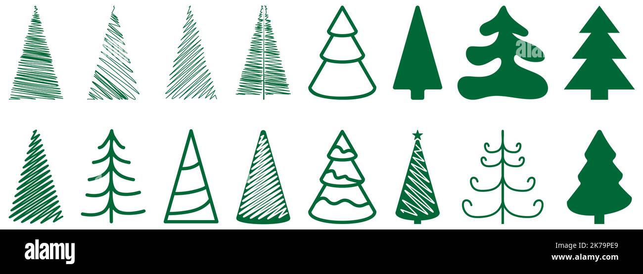 Christmas tree icons. Vector illustration isolated on white background Stock Vector