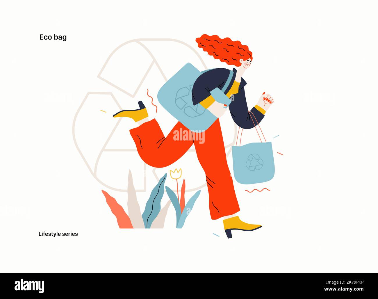 Lifestyle series Eco bag modern flat vector illustration of woman
