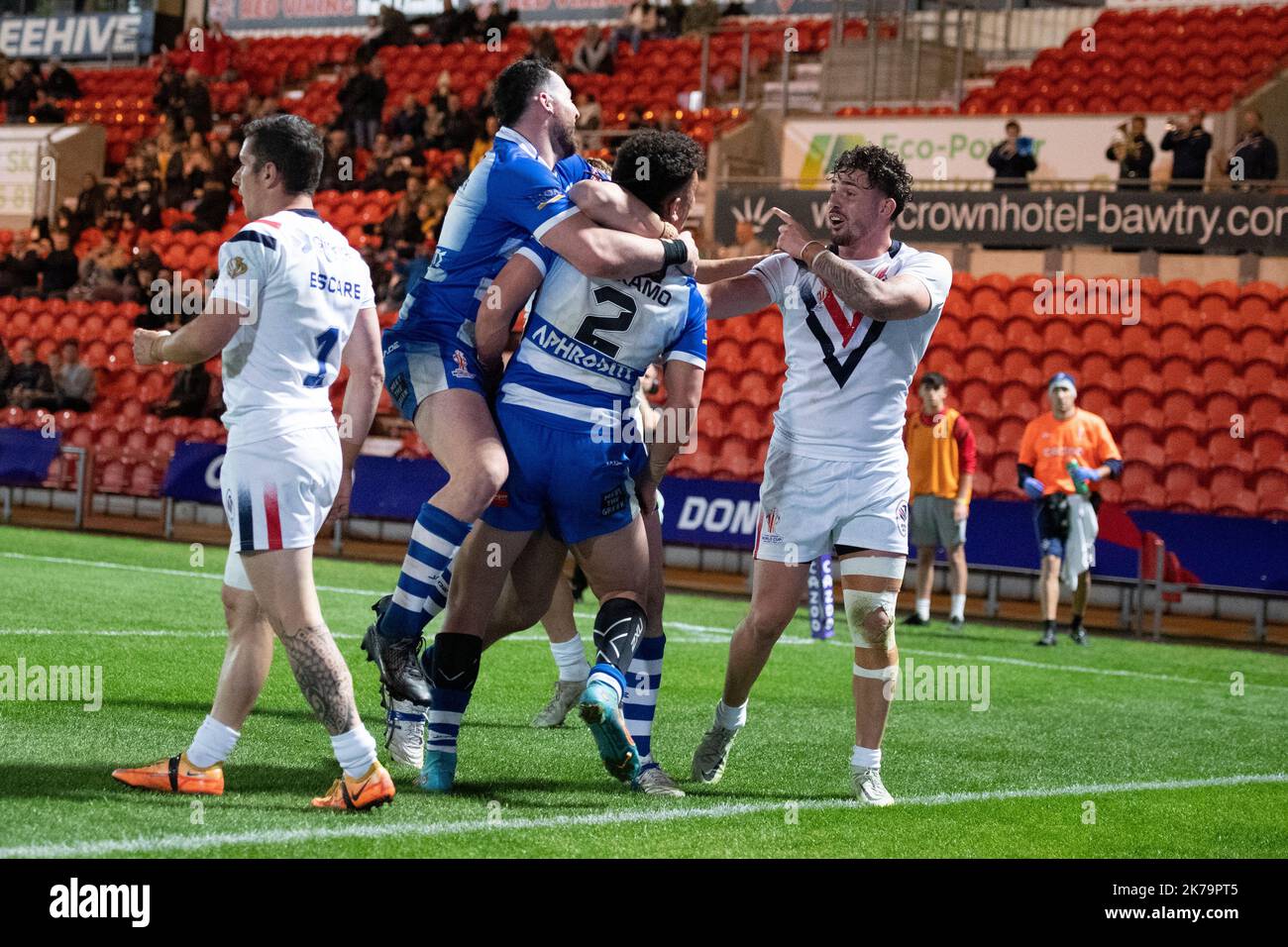 Doncaster, UK. 17th October, 2022. Greece Winger Siteni Taukamo scores