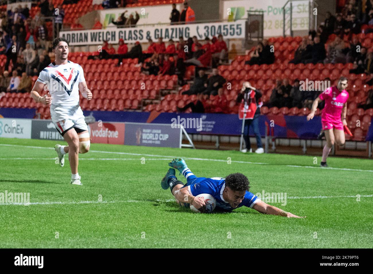 Doncaster, UK. 17th October, 2022. Greece Winger Siteni Taukamo scores