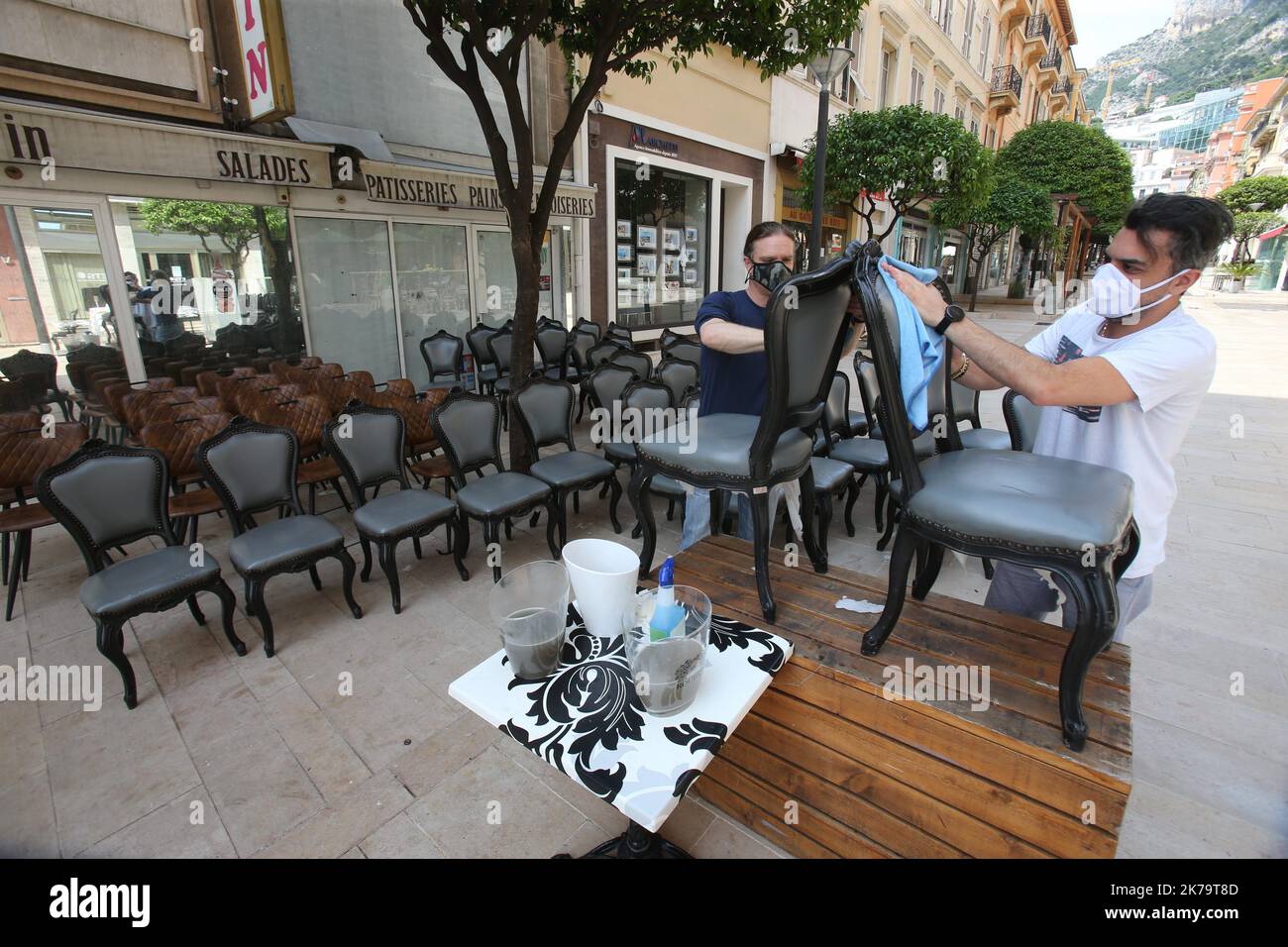 Monaco, June 1st, 2020. Preparations for the opening of restaurants on ...