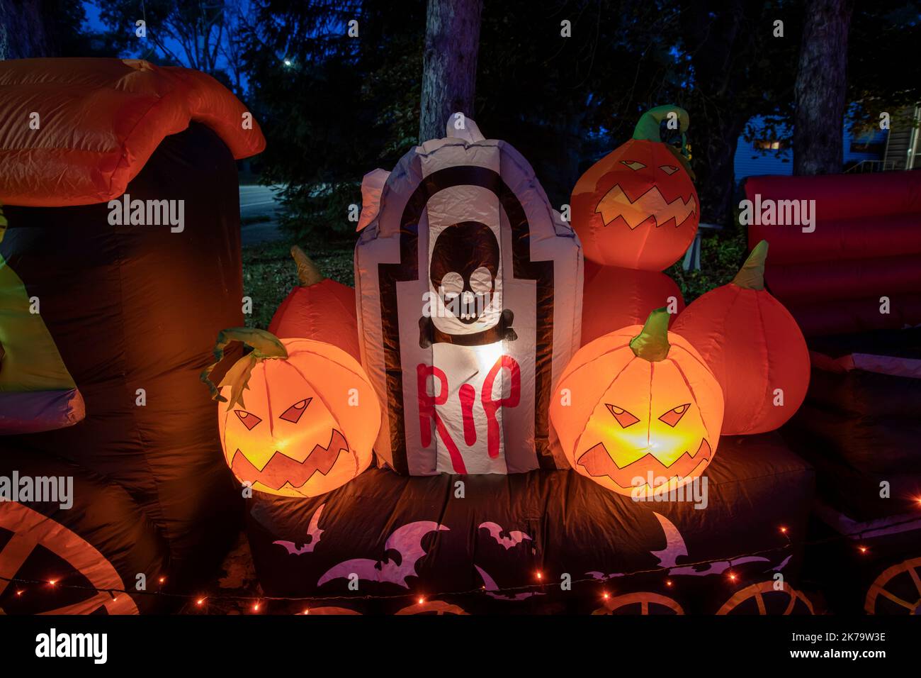 Shoreview, Minnesota. Nighttime lighted Halloween display Stock Photo