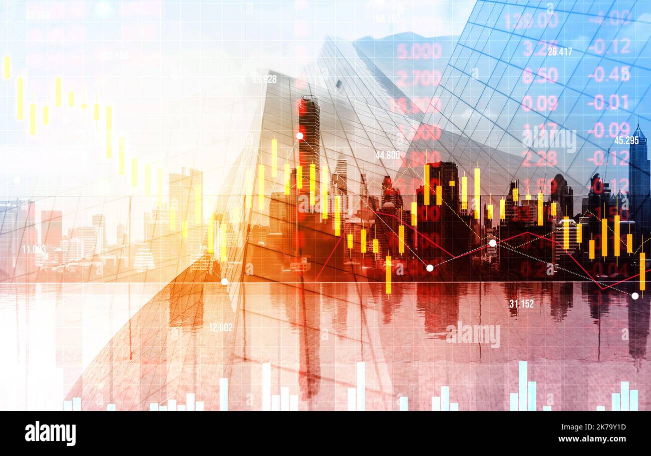 The digital indicators and declining graphs of a stock market crash