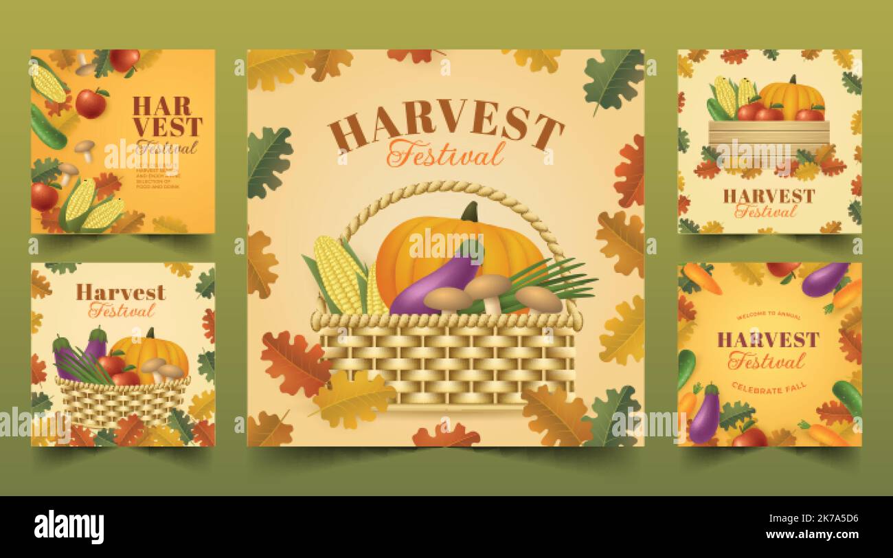 realistic harvest festival banners collection vector design
