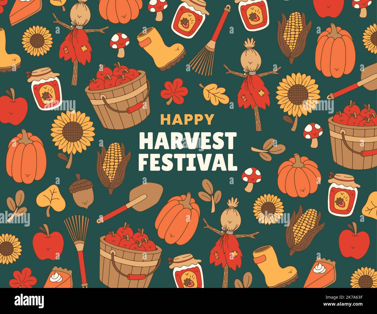 hand drawn harvest festival photocall template vector design ...