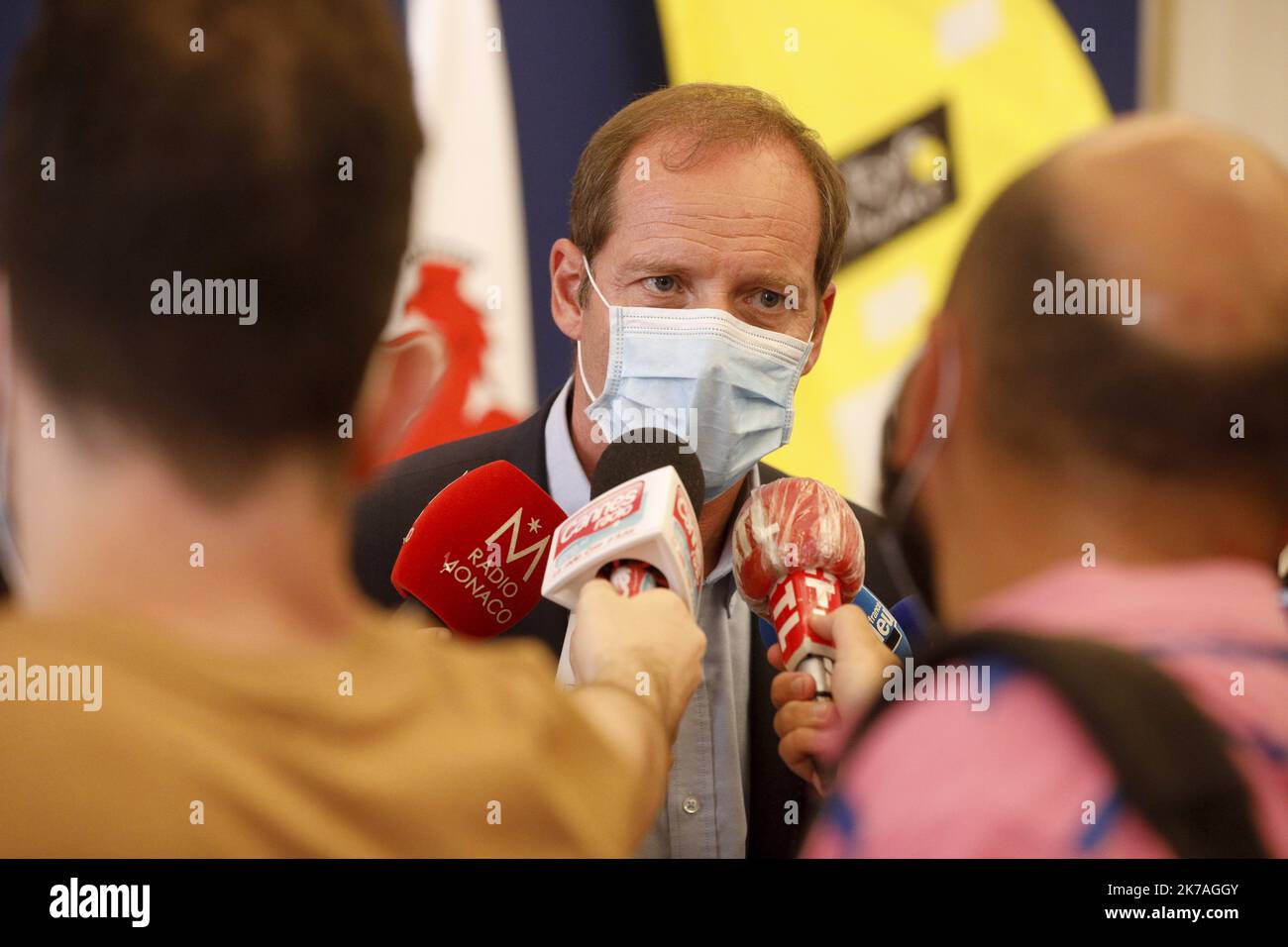 ©PHOTOPQR/NICE MATIN/Dylan Meiffret ; Nice ; 19/08/2020 ; conférence de presse de Christian Prudhomme en mairie de Nice, sur le tour de france dont le départ se fera dans 10 jours à Nice. Nice, France, august 19th 2020 - Press conference 10 days before the star of the cycling race Tour de France Christian Prodhomme, TDF head  Stock Photo