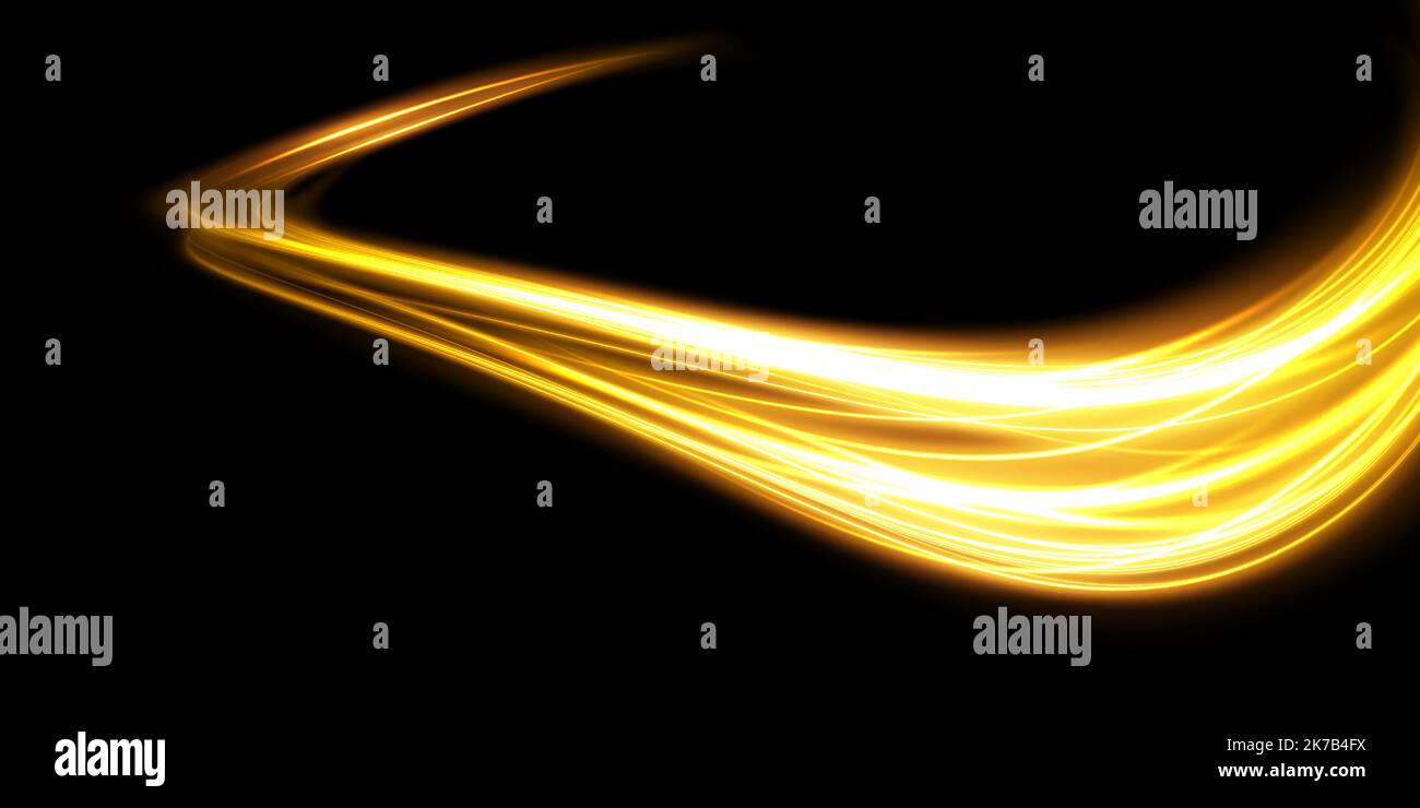 Abstract light lines of motion and speed in golden color. Light