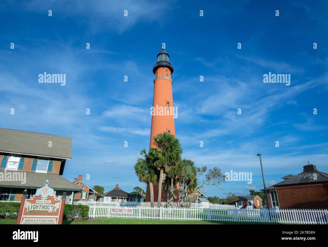The Ponce de Leon Light in Ponce Inlet stands on a quiet afternoon. Stock Photo