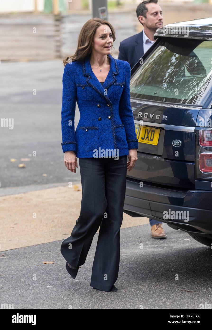 London, England. UK. 13 October, 2022.  Catherine, Princess of Wales , wearing a blue Chanel blazer and wide-legged trousers, visits the Copper Box Ar Stock Photo