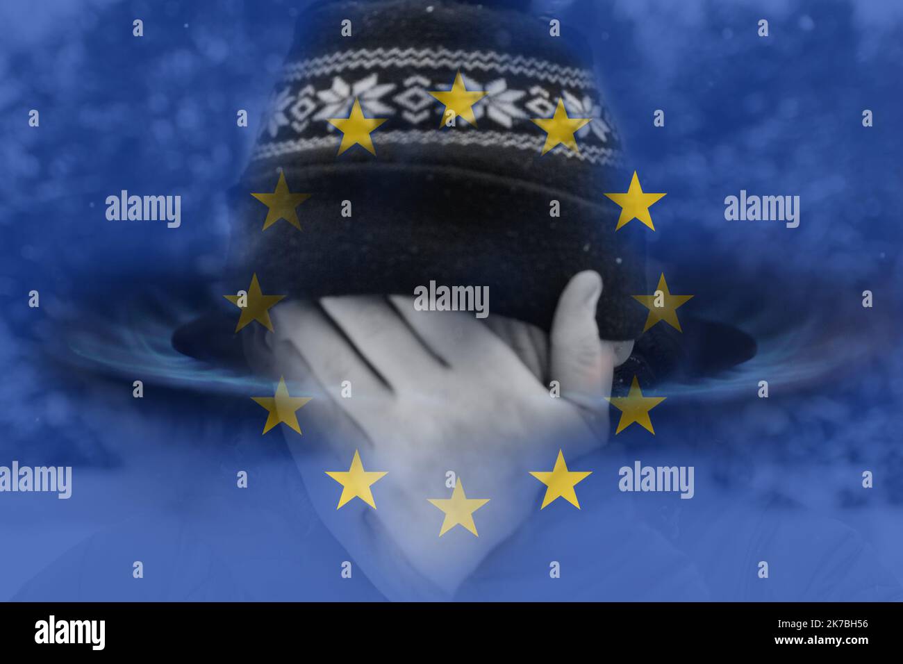 Defocus European Union flag. Energy prices. Cold winter season. Power