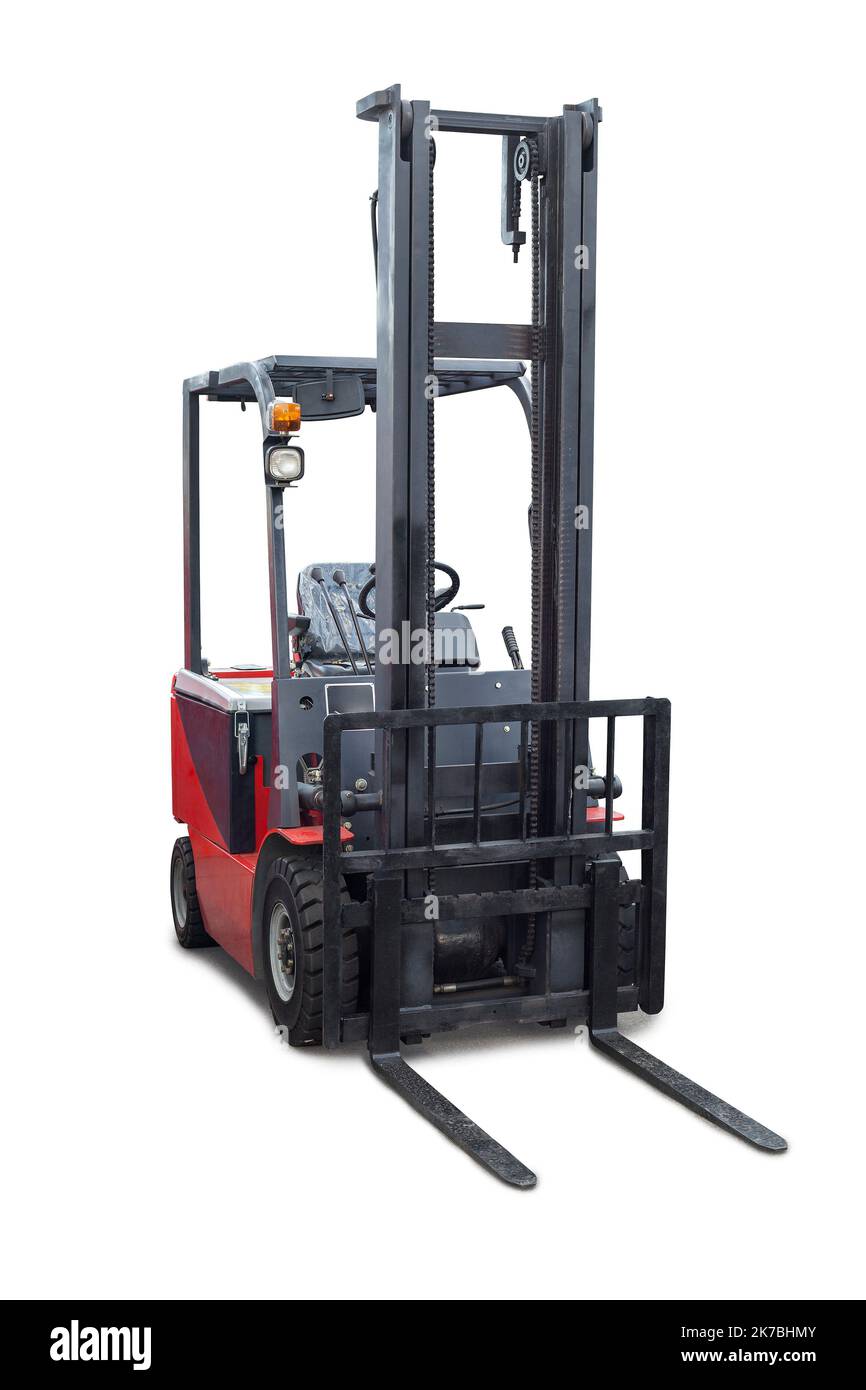 Electric pneumatic forklift isolated on white background, with clipping