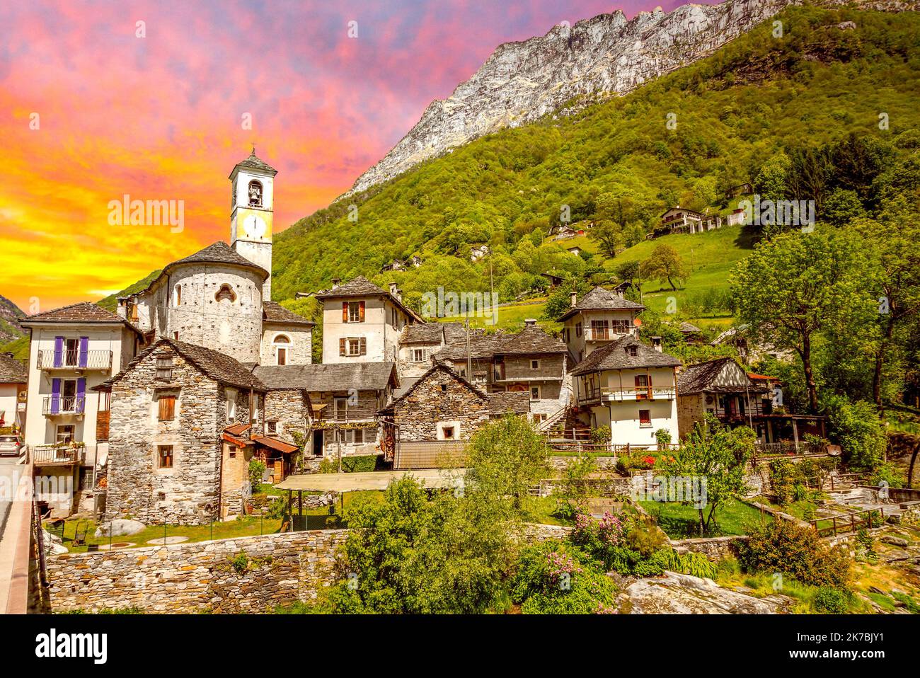 Beautiful Lavertezzo Village in Tessin, Switzerland Stock Photo