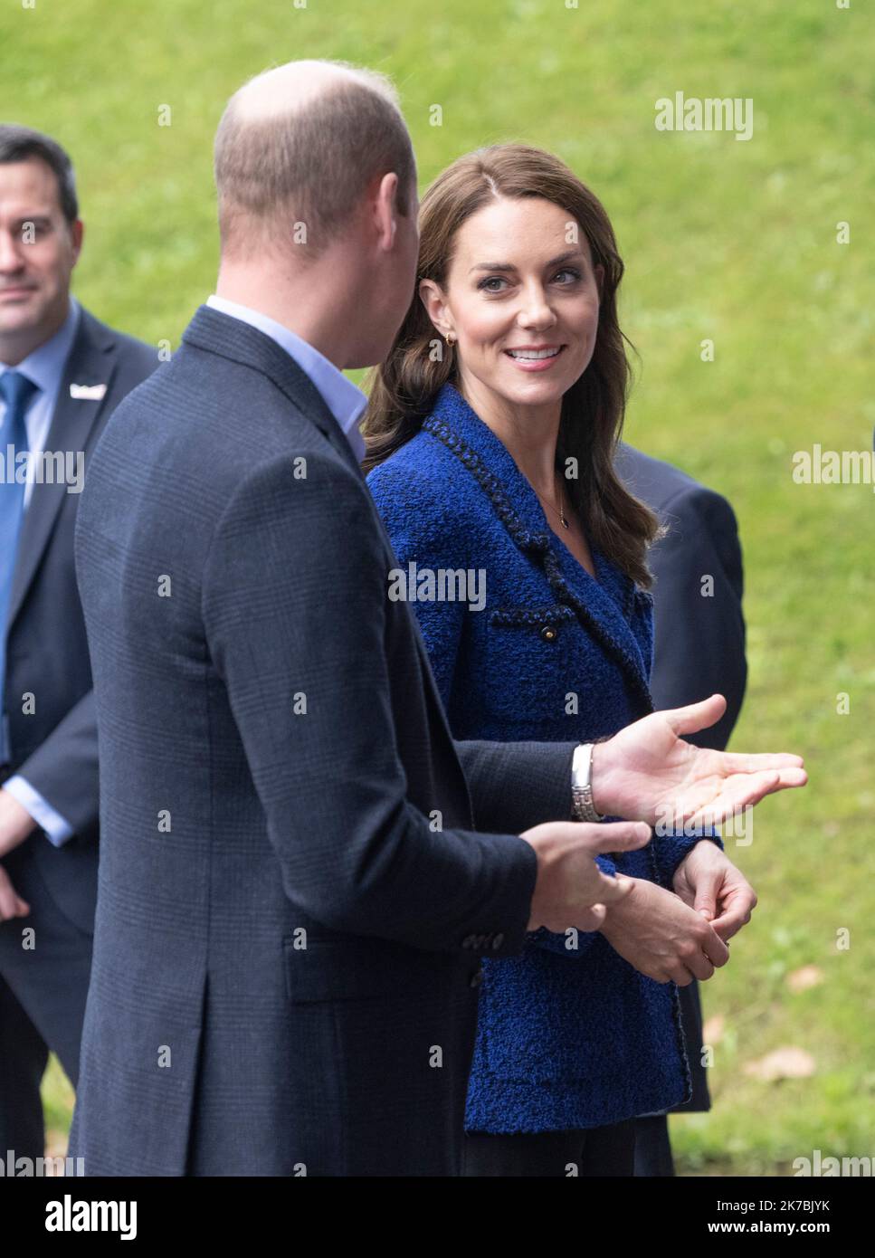 London, England. UK. 13 October, 2022.  Catherine, Princess of Wales, wearing a blue Chanel blazer, and Prince William, Prince of Wales visit the Copp Stock Photo