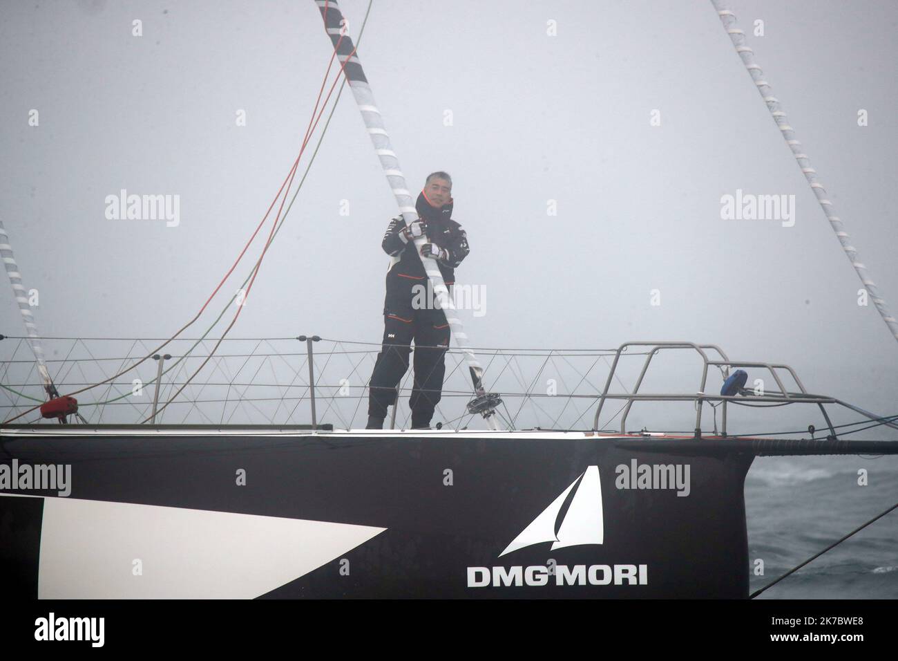 ©PHOTOPQR/SUD OUEST/Laurent Theillet ; Les Sables-d'Olonne ; 08/11/2020 ; VENDEE GLOBE 2020 JOUR DE DEPART LES SABLES D'OLONNE LE 8 NOVEMBRE 2020 PHOTO LAURENT THEILLET / SUD OUEST - Kojiro Shiraishi (DMG Mori) Competitors take the start of the solo round-the-world Vendee Globe yachting race on November 8, 2020 off the western-France coasts of Les Sables-d'Olonne  Stock Photo