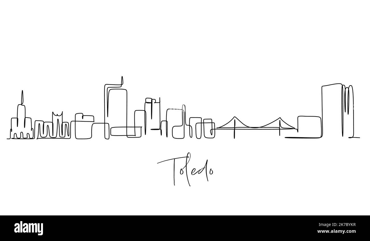 Single line drawing of Toledo Ohio city USA . Illustration hand drawn