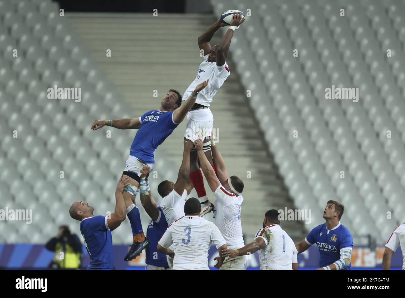 ©Sebastien Muylaert/MAXPPP - Sekou Macalou of France during the Autumn Nations Cup match between France and Italy at stade de France in Paris, France. 28.11.2020 Stock Photo