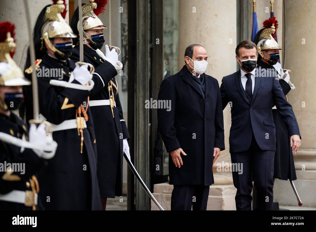 ©Thomas Padilla/MAXPPP - 07/12/2020 ; Paris, FRANCE ; LE PRESIDENT DE LA REPUBLIQUE, EMMANUEL MACRON RECOIT LE PRESIDENT DE LA REPUBLIQUE ARABE D' EGYPTE, ABDEL FATTAH AL SISSI AU PALAIS DE L' ELYSEE. French President Emmanuel Macron receives President of Egypt, Abdel Fattah Al-Sisi at the Elysee Palace in Paris, on December 07, 2020. Stock Photo