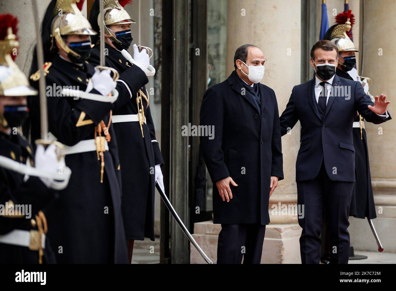 ©Thomas Padilla/MAXPPP - 07/12/2020 ; Paris, FRANCE ; LE PRESIDENT DE LA REPUBLIQUE, EMMANUEL MACRON RECOIT LE PRESIDENT DE LA REPUBLIQUE ARABE D' EGYPTE, ABDEL FATTAH AL SISSI AU PALAIS DE L' ELYSEE. French President Emmanuel Macron receives President of Egypt, Abdel Fattah Al-Sisi at the Elysee Palace in Paris, on December 07, 2020. Stock Photo