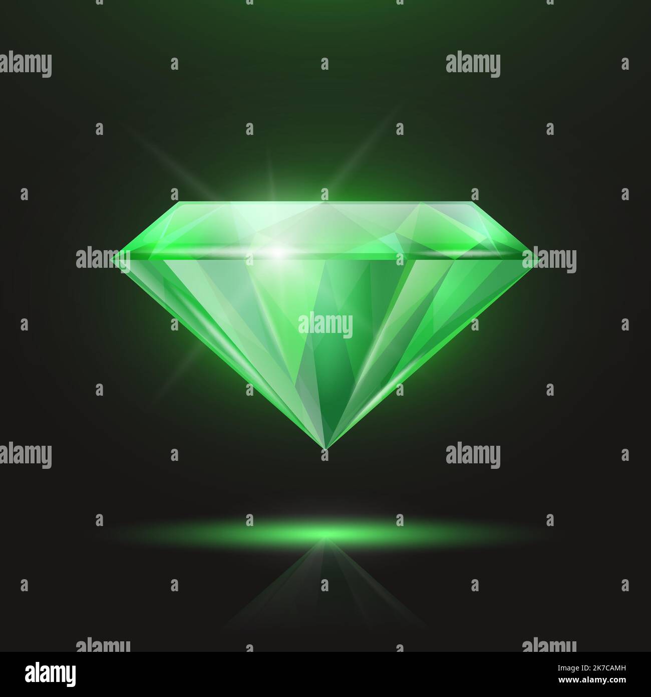 Vector 3d Realistic Green Transparent Triangle Glowing Gemstone ...