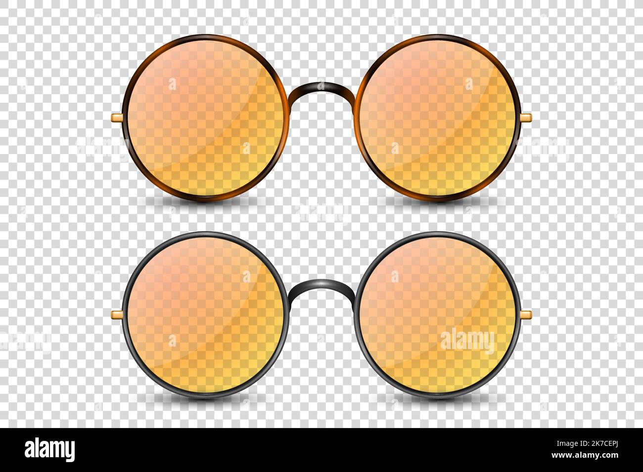 Vector 3d Realistic Leopard, Black Round Frame Glasses Set with Orange Transparent Glass Isolated, Eyeglasses for Women and Men, Accessory. Optics Stock Vector