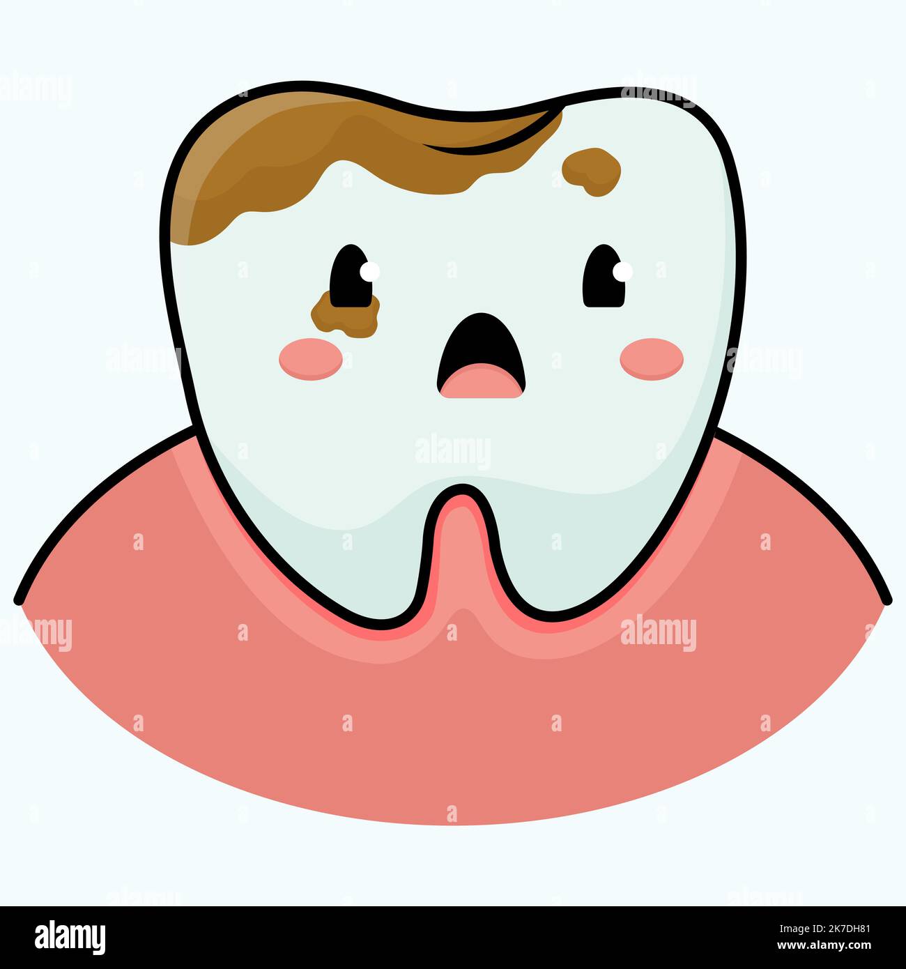 Cartoon illustration of a sick tooth. Sad kawaii tooth. Tooth with caries. Vector illustration. Stock Vector