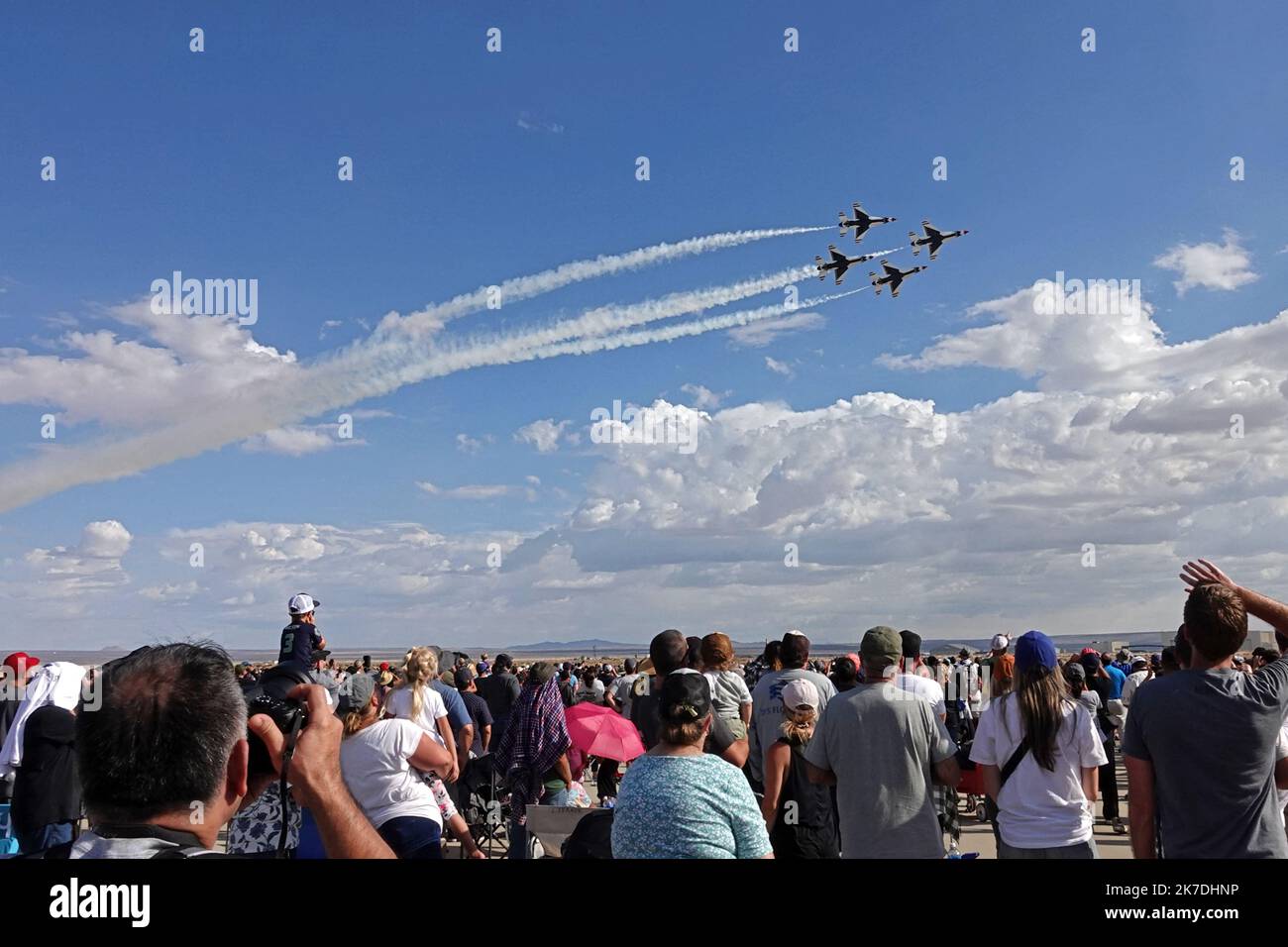 Edwards AFB, California / USA - Oct. 15, 2022: The United States Air Force (USAF) Thunderbirds air demonstration squadron performs for spectators. Stock Photo