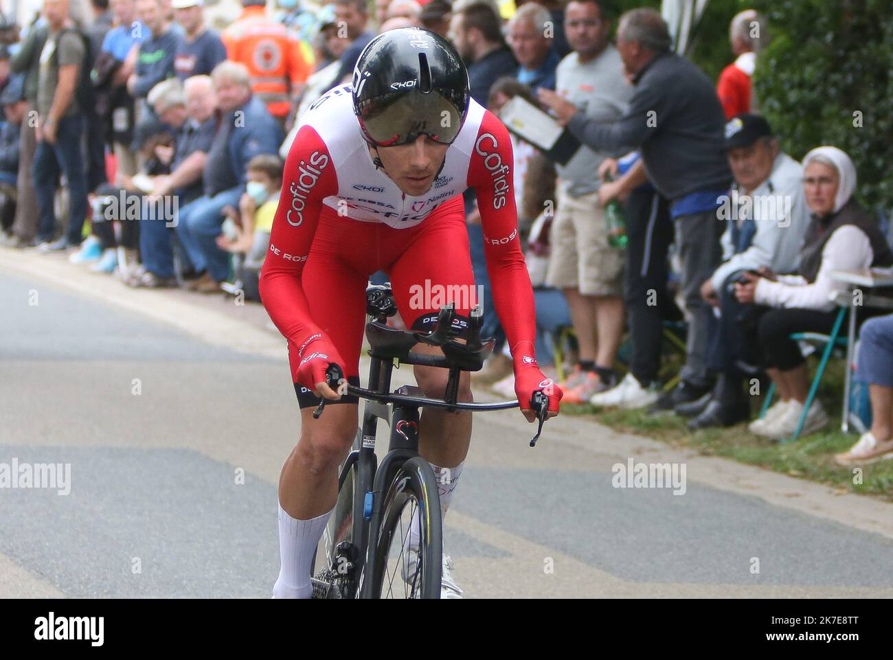 ©Laurent Lairys/MAXPPP - GUILLAUME MARTIN of COFIDIS during the Tour de France 2021, Cycling race stage 5, time trial, Change - Laval (27,2 Km) on June 30, 2021 in Laval, France - Photo Laurent Lairys / MAXPPP - 2021 Tour de France stage 5 time trial June 30 2021  Stock Photo