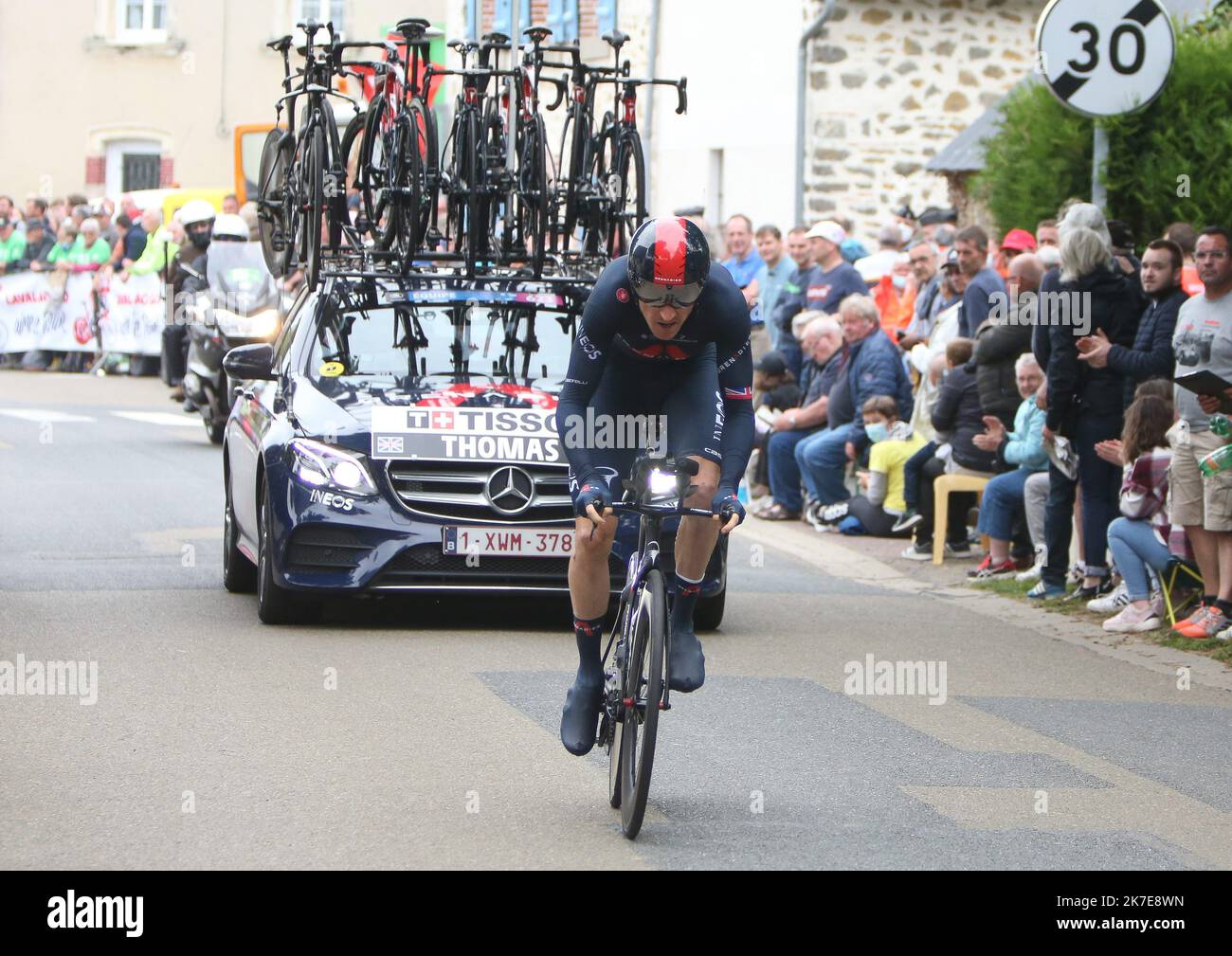 ©Laurent Lairys/MAXPPP - GERAINT THOMAS of INEOS GRENADIERS during the Tour de France 2021, Cycling race stage 5, time trial, Change - Laval (27,2 Km) on June 30, 2021 in Laval, France - Photo Laurent Lairys / MAXPPP - 2021 Tour de France stage 5 time trial June 30 2021  Stock Photo