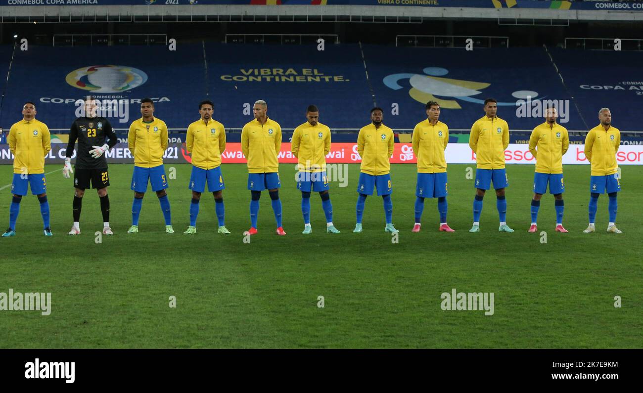 ©Laurent Lairys/MAXPPP - Team Brazil during the Copa America 2021, quarter final football match between Brazil and Chile on July 3, 2021 at Olympic stadium in Rio de Janeiro, Brazil - Photo Laurent Lairys / MAXPPP Stock Photo