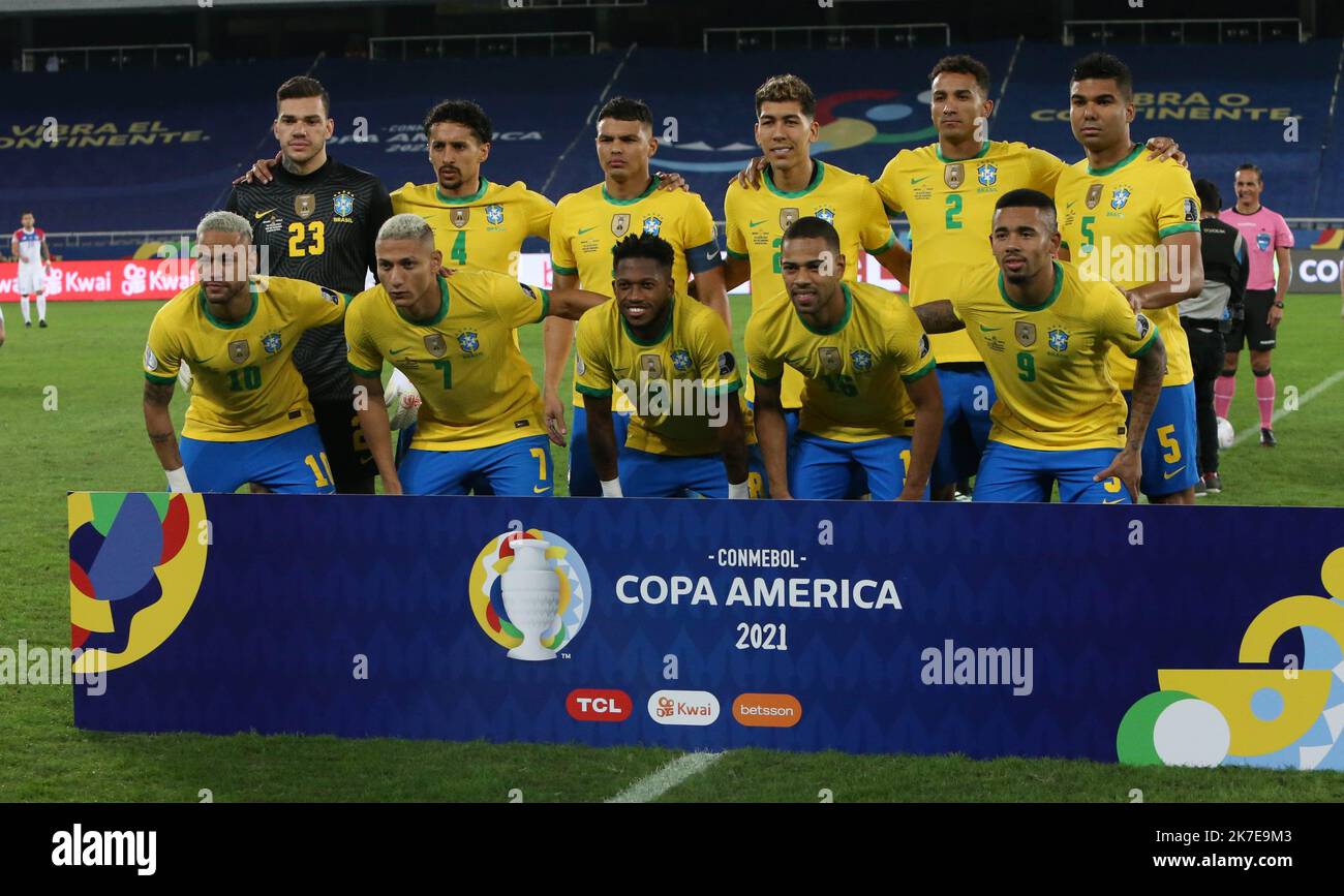 ©Laurent Lairys/MAXPPP - Team Brazil during the Copa America 2021, quarter final football match between Brazil and Chile on July 3, 2021 at Olympic stadium in Rio de Janeiro, Brazil - Photo Laurent Lairys /MAXPPP Stock Photo