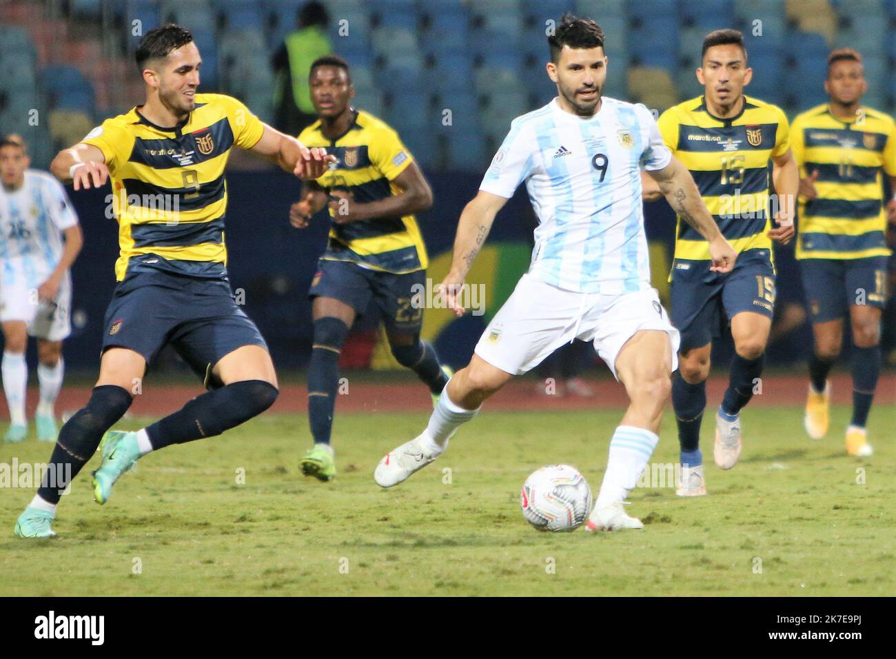 ©Laurent Lairys/MAXPPP - Sergio Aguero of Argentine during the Copa America 2021, quarter final football match between Argentina and Ecuador on July 4, 2021 at Pedro Ludovico Teixeira Olympic stadium in Goiania, Brazil - Photo Laurent Lairys /MAXPPP Stock Photo