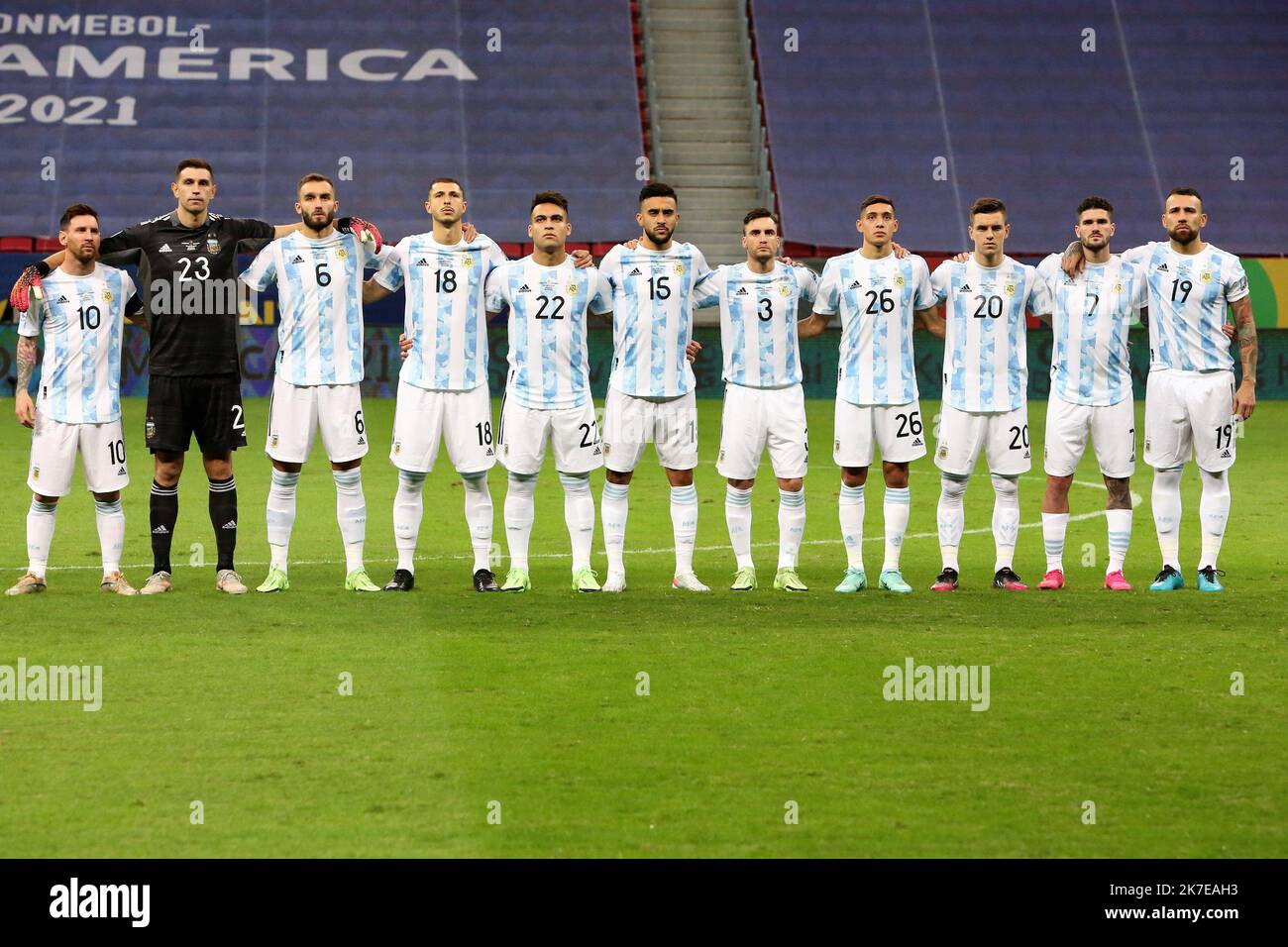 ©Laurent Lairys/MAXPPP - Team Argentina during the Copa America 2021, semi-final football match between Argentina and Colombia on July 6, 2021 at Estádio Nacional Mané Garrincha in Brasilia, Brazil photos Laurent Lairys /MAXPPP Stock Photo