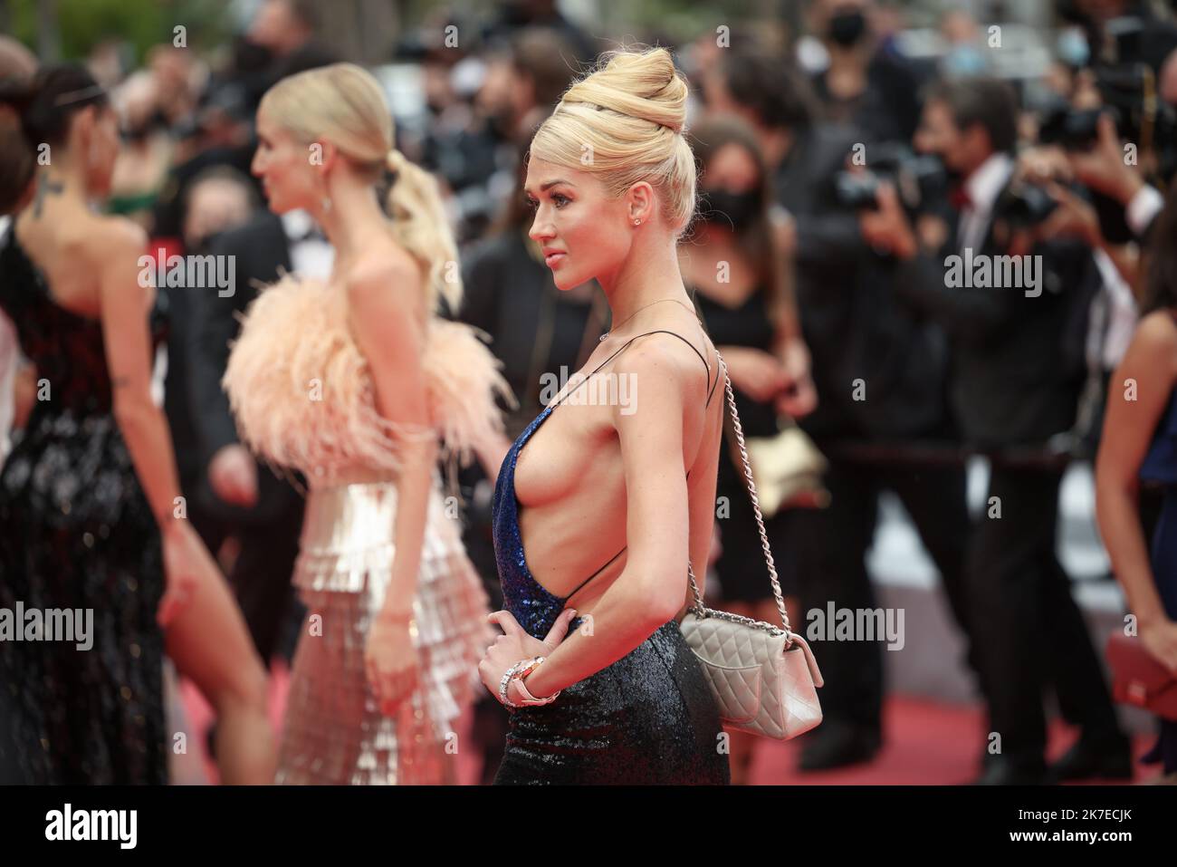 ©PHOTOPQR/LE PARISIEN/Fred Dugit ; Cannes ; 16/07/2021 ; Cuture / Cinéma Cannes (06), le 16 juillet 2021 Montée des marches du film LES INTRANQUILLES (Belgique) [En Compétition] Ici Angelina Kali Photo LP / Fred Dugit The 74th Cannes International Film Festival, in France.  Stock Photo