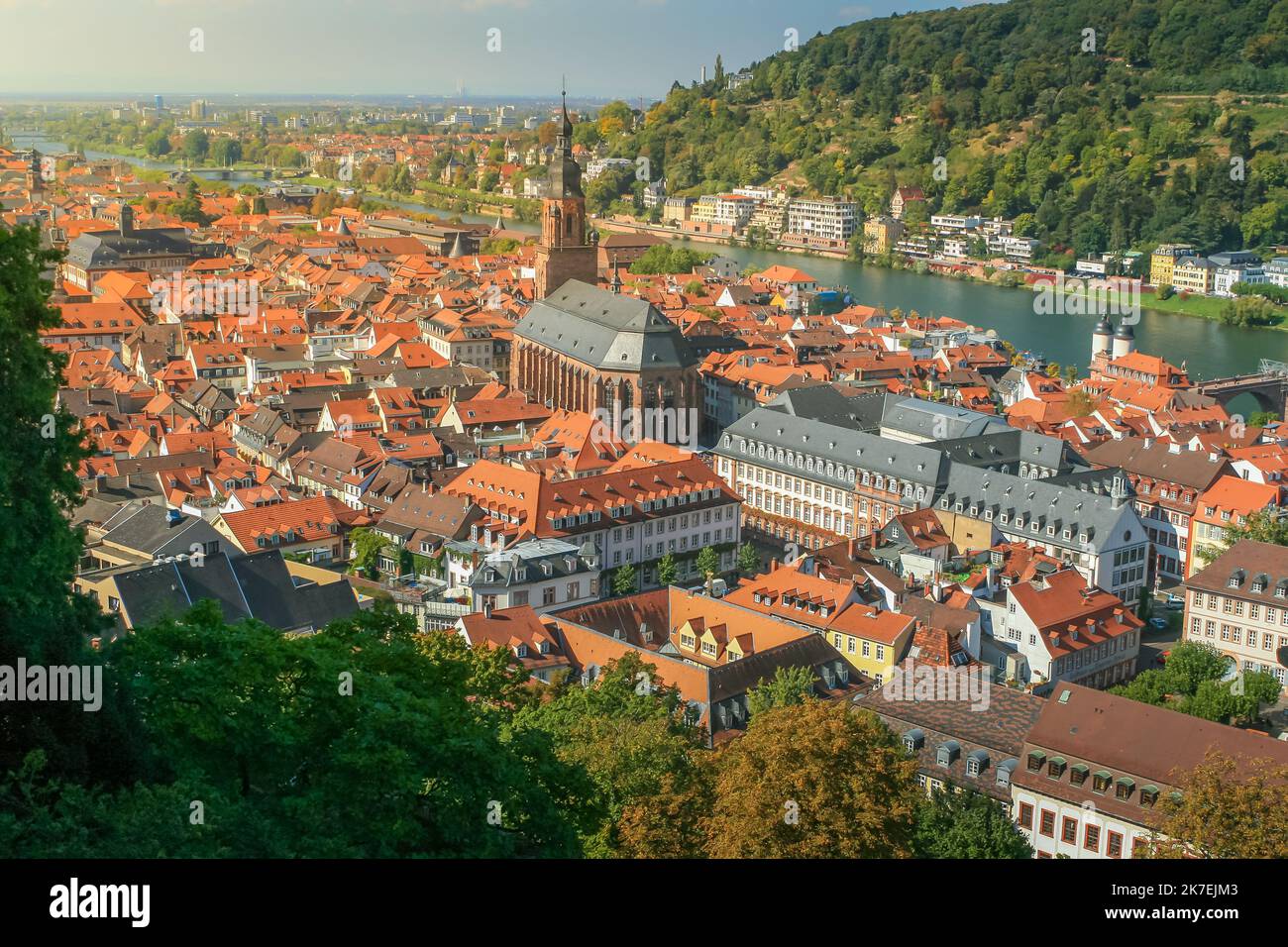 Medieval Heidelberg old town cityscape from above, Germany Stock Photo