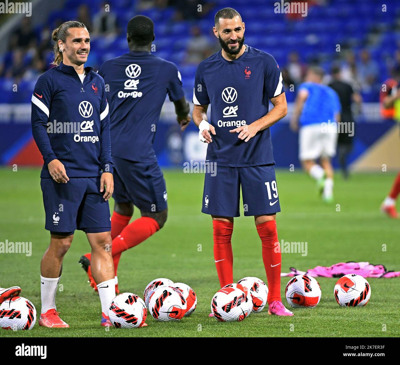 PHOTOPQR/LE PROGRES/Stéphane GUIOCHON - Décines-Charpieu 07/09/2021 - Eliminatoire  coupe du monde 2022 France-FINLANDE -A Décines Au Groupama Stadium match éliminatoire  de coupe du monde 2022 FRANCE - FINLANDE ici Antoine Griezmann et