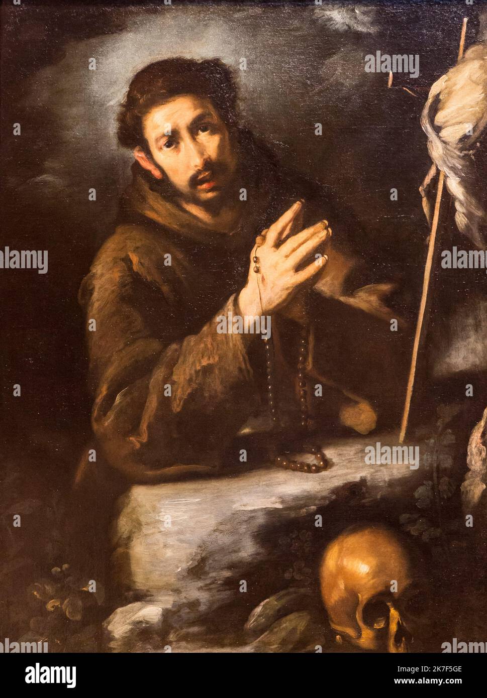 ©Active Museu/MAXPPP - ActiveMuseum 0000938.jpg / Saint Francois en Priere, vers 1620 - Bernardo Strozzi - Saint Francis in Prayer 1620 - / Bernardo Strozzi / Peinture Active Museum / Le Pictorium Aureola (Religion) ,Baroque ,Catholic religion ,Cross ,Hand clasped ,Head (skull) ,Menacing sky ,Prayer ,Rock (Stone) ,Rosary ,Saint ,Vanitas ,Vertical ,Saint Francois ,17th century ,Bernardo Strozzi ,Painting ,  Stock Photo