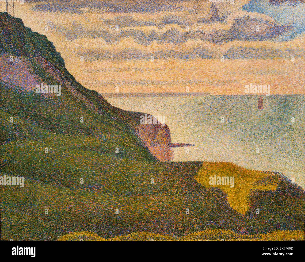 ©Active Museu/MAXPPP - ActiveMuseum 0001032.jpg / Paysage cotier pres de Port-en-Bessin, Normandie, 1888 - Georges Seurat - Seascape at Port-en-Bessin, Normandy 1888 - / Georges Seurat / Peinture Active Museum / Le Pictorium Cliff ,Cloudy sky ,greenery ,Hill ,Horizontal ,Impressionism ,Landscape ,Light ,Ocean ,Pointillism ,Relief (geography) ,Sea ,Calvados (french department) ,Europe ,France ,Lower Normandy ,Normandy ,Port-en-Bessin-Huppain ,Western Europe ,19th century ,Georges Seurat ,Painting ,  Stock Photo