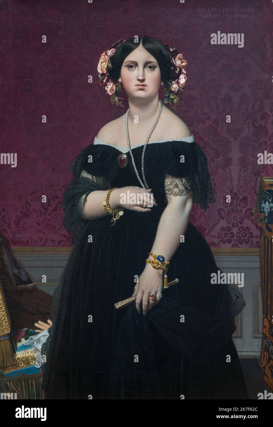 ©Active Museu/MAXPPP - ActiveMuseum 0001097.jpg / Madame Moitessier, 1851 - Jean-Auguste-Dominique Ingres 1851 - / Jean-Auguste-Dominique Ingres / Peinture Active Museum / Le Pictorium Armchair ,Bracelet ,Brooch ,Crown of flower ,Fair (tradeshow) ,Hand fan ,Necklace ,Neoclassicism ,Pearl ,Portrait ,Ring ,Tapestry ,Vertical ,Woman ,19th century ,Jean-Auguste-Dominique Ingres ,Painting ,  Stock Photo
